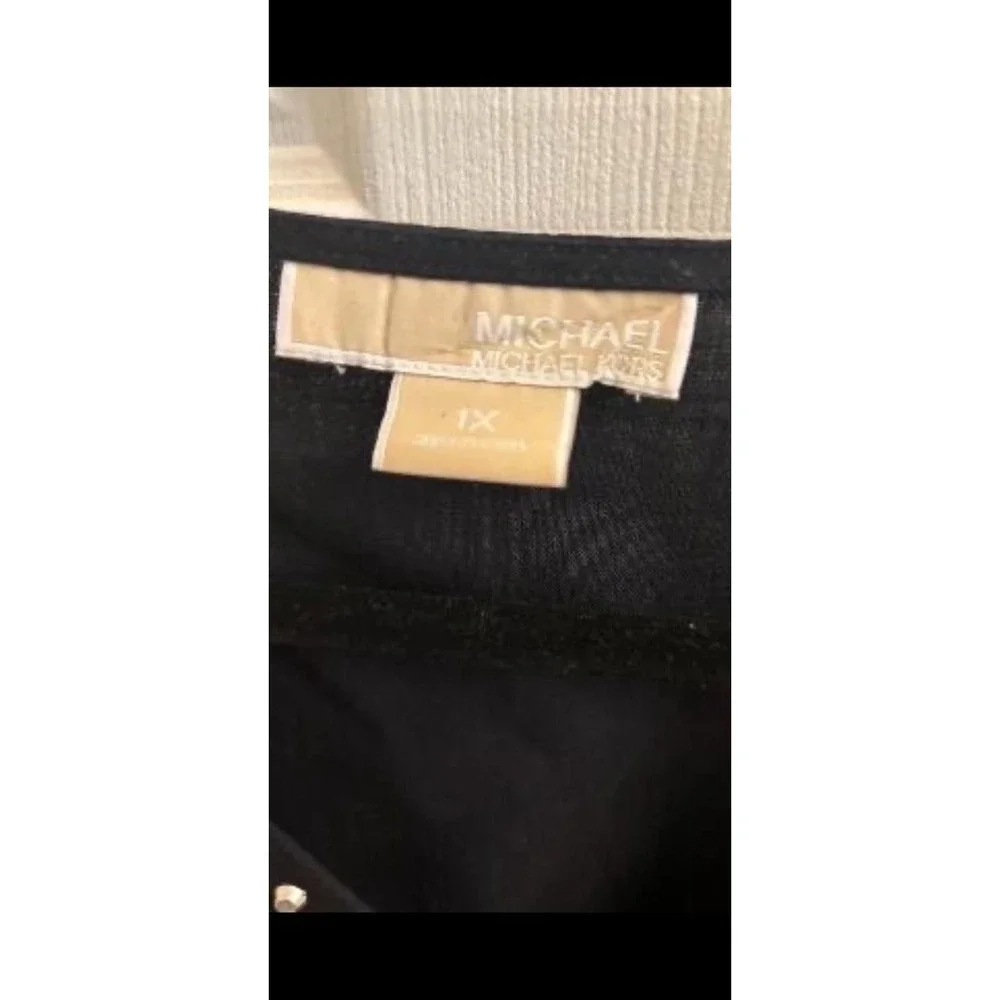 1X- Michael Kors Women's XL Black 100% Linen Rhinestone Zip Tunic Blouse